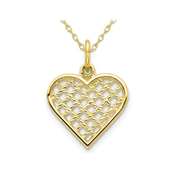 10K Yellow Gold Weave Heart Pendant Necklace with Chain
